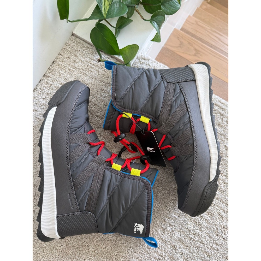 NEW Sorel Whitney II Short Lace YOUTH 6 Waterproof Boots 38 JET SEA SALT